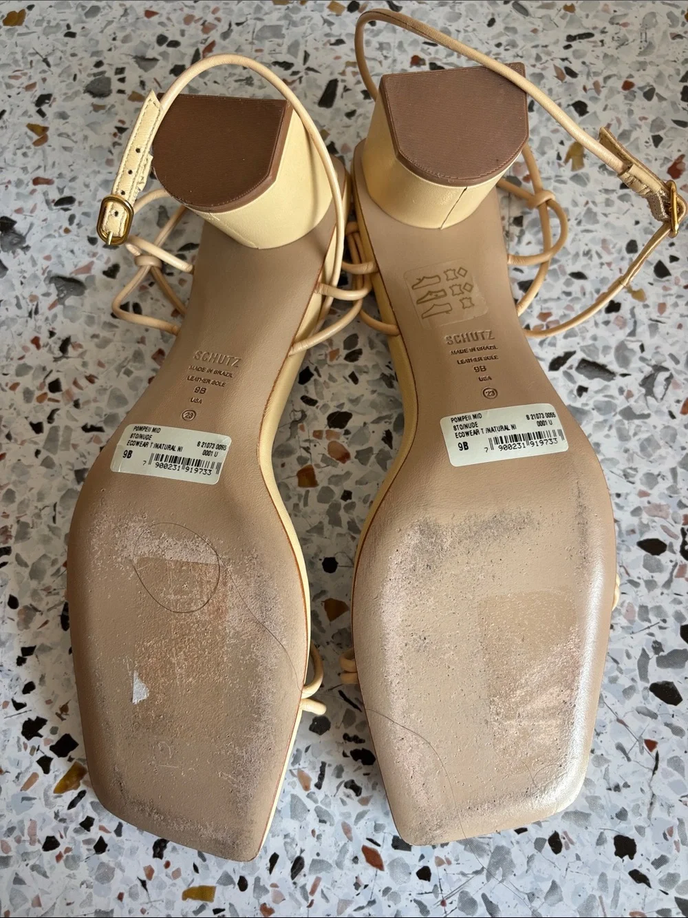 SCHUTZ Nude Beige Strappy Square-Toe Heels